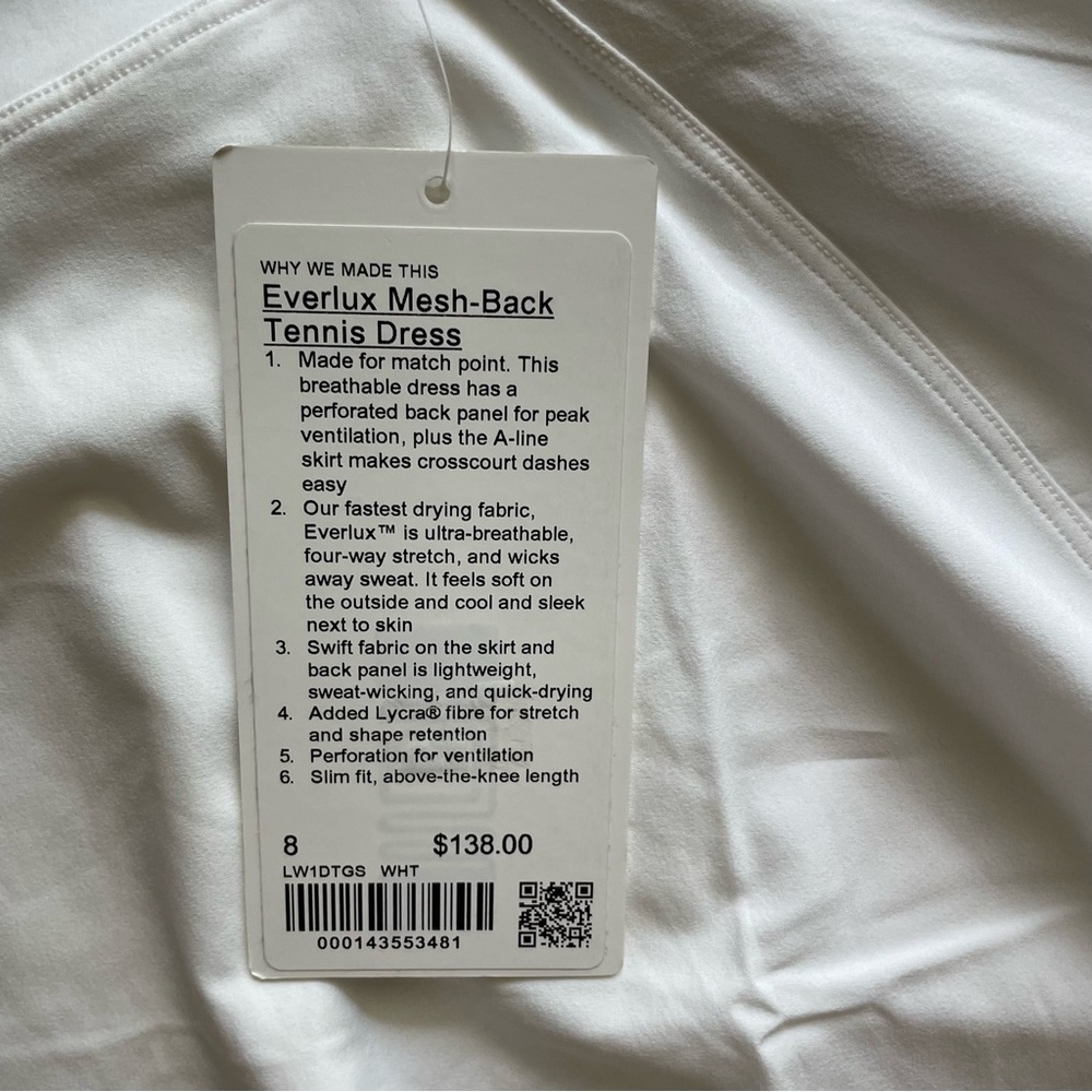 Sold Lululemon Everlux Mesh-Back Tennis Dress in White - Picture 3 of 9